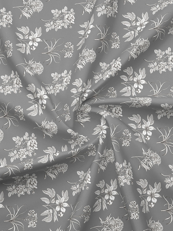 Illuminating Homes 100% Cotton 144 TC Grey Floral Double Size Bedsheet with 2 Pillow Covers