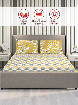 Illuminating Homes 100% Cotton 144 TC Multicolor Geometrical Double Size Bedsheet with 2 Pillow Covers