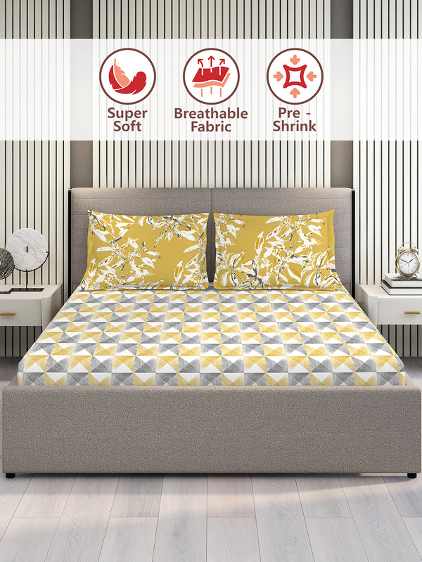 Illuminating Homes 100% Cotton 144 TC Multicolor Geometrical Double Size Bedsheet with 2 Pillow Covers