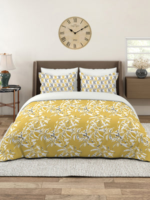 Illuminating Homes 100% Cotton 144 TC Yellow Floral Double Size Bedsheet with 2 Pillow Covers