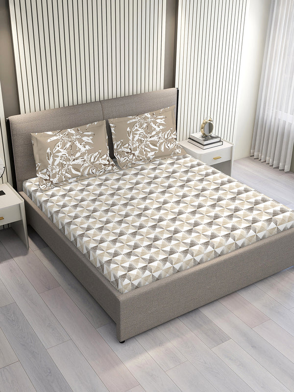 Illuminating Homes 100% Cotton 144 TC Multicolor Geometrical Double Size Bedsheet with 2 Pillow Covers