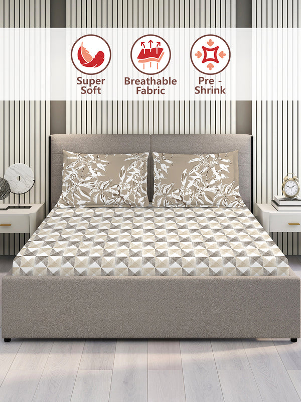 Illuminating Homes 100% Cotton 144 TC Multicolor Geometrical Double Size Bedsheet with 2 Pillow Covers