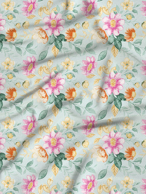 Bloom Microfibre 115 GSM Light Green Floral Double Size Bedsheet with 2 Pillow Covers