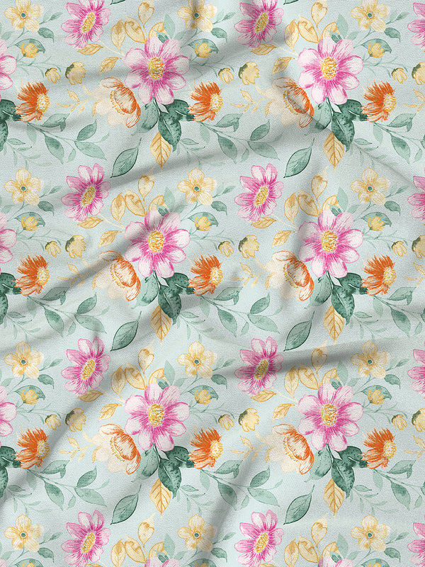 Bloom Microfibre 115 GSM Light Green Floral Double Size Bedsheet with 2 Pillow Covers