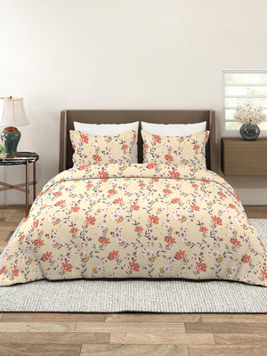 Bloom Microfibre 115 GSM Cream Floral 1 Double Size Bedsheet with 2 Pillow Covers
