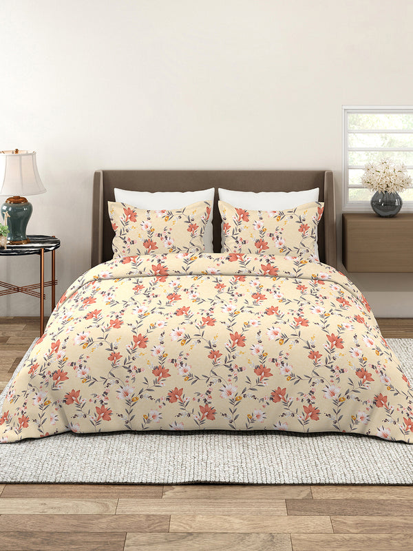 Bloom Microfibre 115 GSM Cream Floral 1 Double Size Bedsheet with 2 Pillow Covers