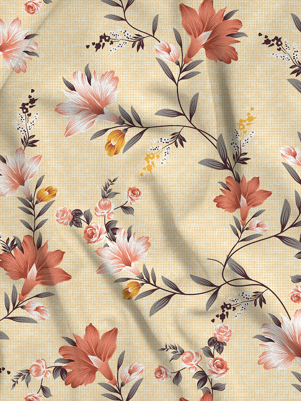 Bloom Microfibre 115 GSM Cream Floral 1 Double Size Bedsheet with 2 Pillow Covers