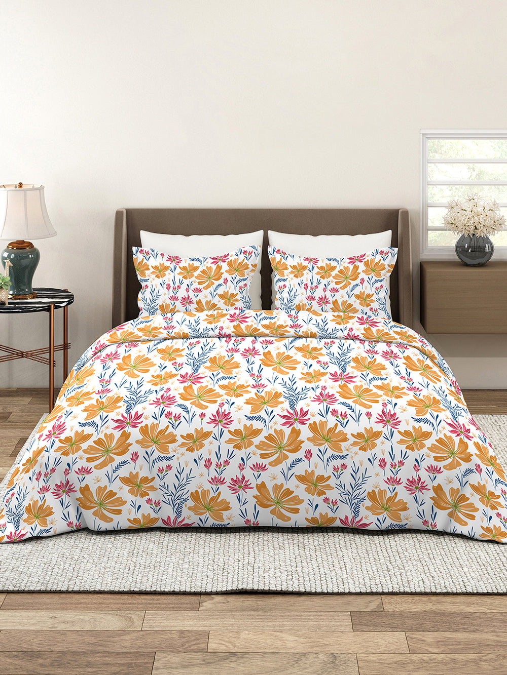 Bloom Microfibre 115 GSM Multicolor Floral Double Size Bedsheet with 2 Pillow Covers