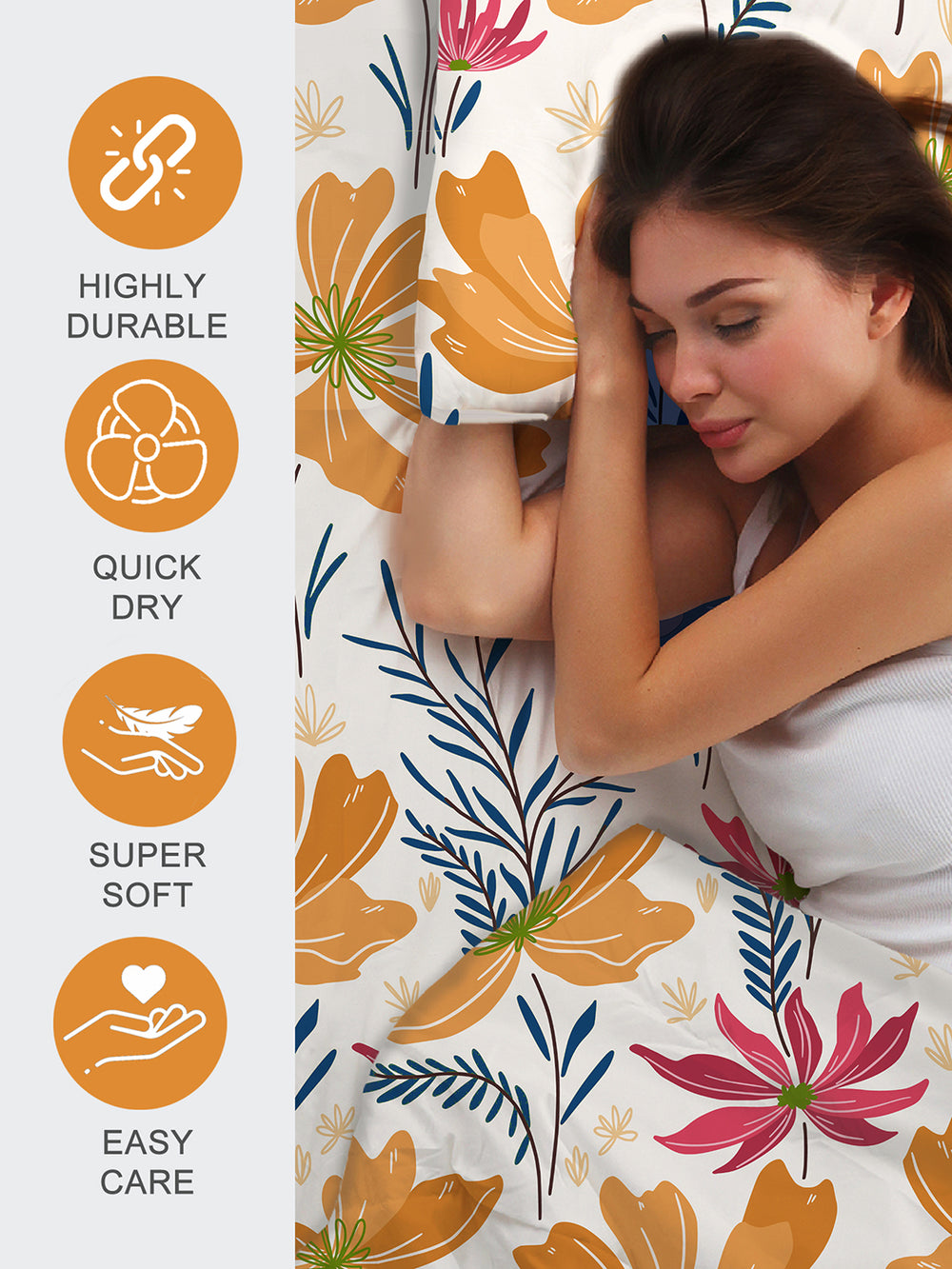 Bloom Microfibre 115 GSM Multicolor Floral Double Size Bedsheet with 2 Pillow Covers