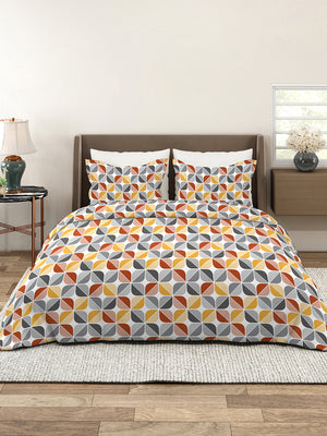 Bloom Microfibre 115 GSM Multicolor Geometrical 1 Double Size Bedsheet with 2 Pillow Covers