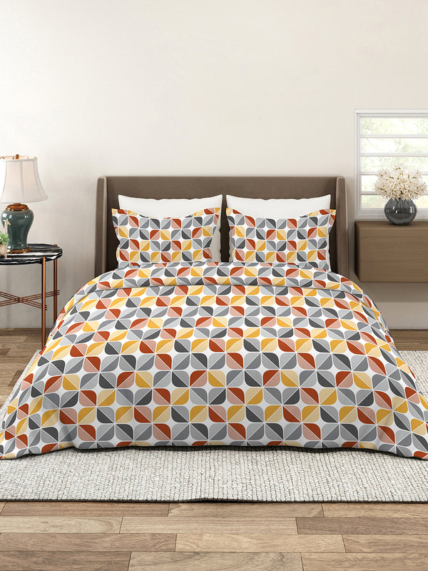 Bloom Microfibre 115 GSM Multicolor Geometrical 1 Double Size Bedsheet with 2 Pillow Covers