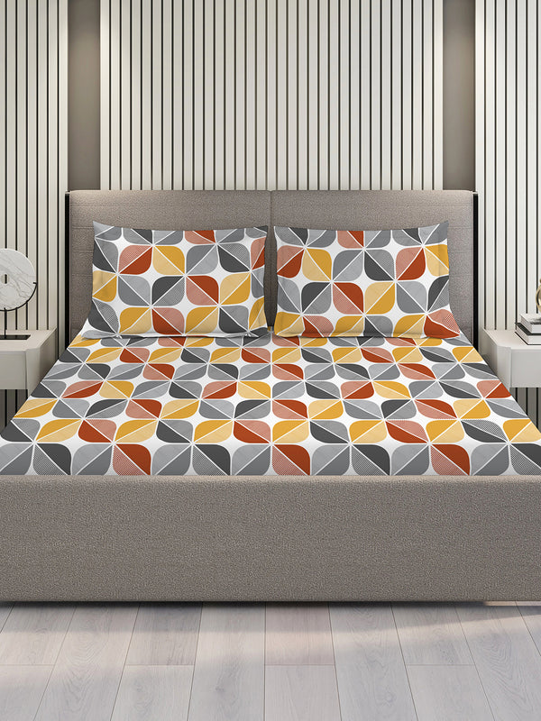 Bloom Microfibre 115 GSM Multicolor Geometrical 1 Double Size Bedsheet with 2 Pillow Covers