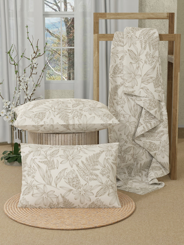 Double Size Bedsheet Set, 100% Cotton 200 TC Beige Linear Floral Printed