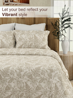 Double Size Bedsheet Set, 100% Cotton 200 TC Beige Linear Floral Printed