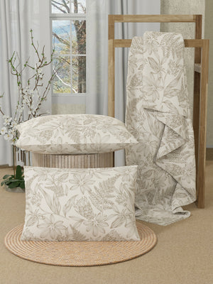 Serenity 100% Cotton 200 TC Beige Floral 1 King Size Bedsheet with 2 Pillow Covers