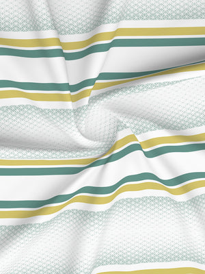 Durathread 225 CVC Green White Stripes 1 King Size Bedsheet with 2 Pillow Covers