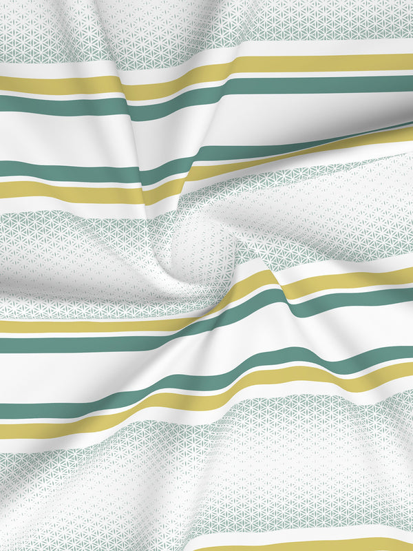 Durathread 225 CVC Green White Stripes 1 King Size Bedsheet with 2 Pillow Covers