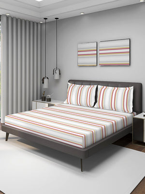 Durathread 225 CVC Grey Stripes 1 King Size Bedsheet with 2 Pillow Covers
