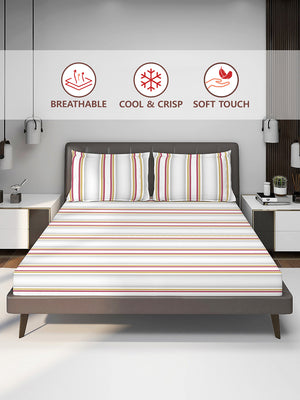 Durathread 225 CVC Grey Stripes 1 King Size Bedsheet with 2 Pillow Covers