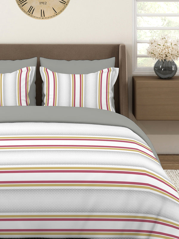 Durathread 225 CVC Grey Stripes 1 King Size Bedsheet with 2 Pillow Covers