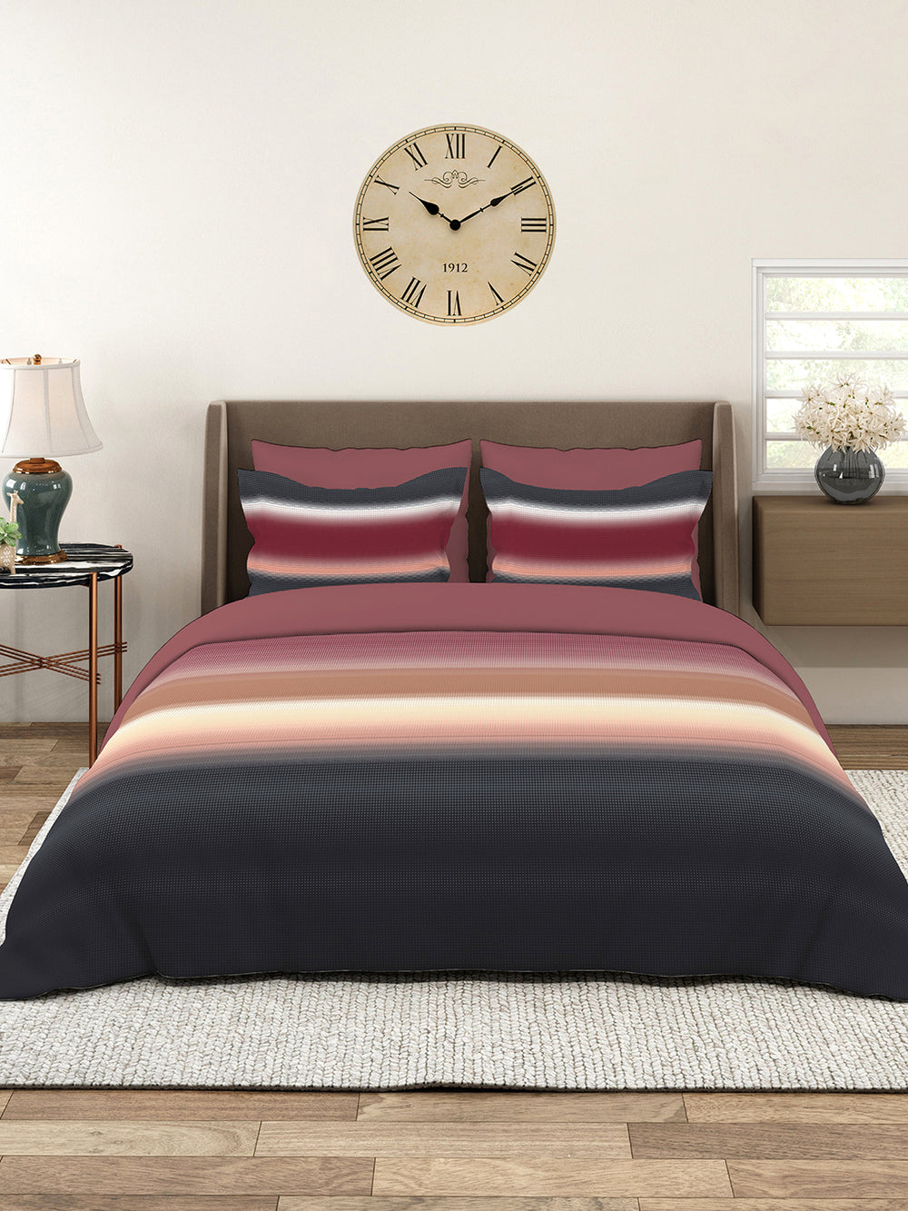 Durathread 225 CVC Multicolor Stripes King Size Bedsheet with 2 Pillow Covers