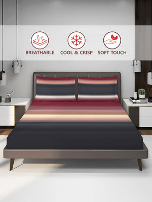 Durathread 225 CVC Multicolor Stripes 1 King Size Bedsheet with 2 Pillow Covers