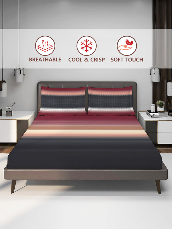 Durathread 225 CVC Multicolor Stripes 1 King Size Bedsheet with 2 Pillow Covers