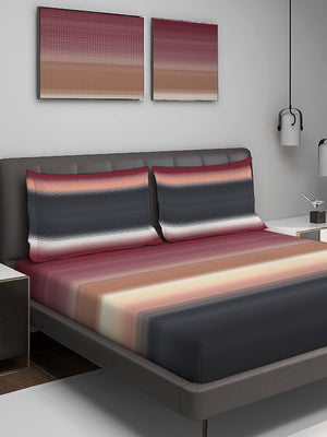 Durathread 225 CVC Multicolor Stripes 1 King Size Bedsheet with 2 Pillow Covers