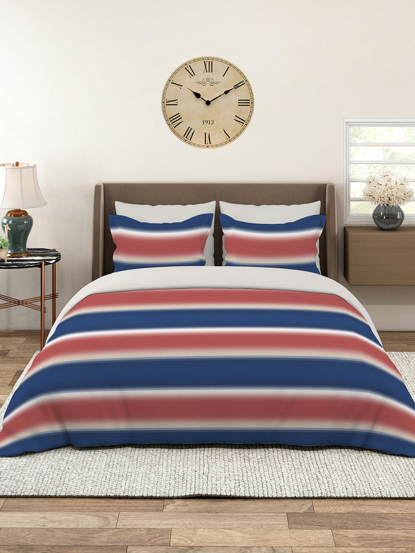 Durathread 225 CVC Blue Pink Stripes 1 King Size Bedsheet with 2 Pillow Covers