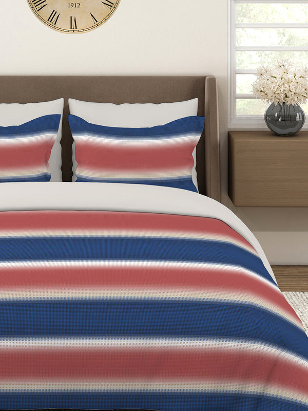 Durathread 225 CVC Blue Pink Stripes 1 King Size Bedsheet with 2 Pillow Covers