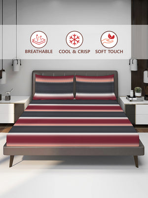 Durathread 225 CVC Multicolor Stripes 1 King Size Bedsheet with 2 Pillow Covers