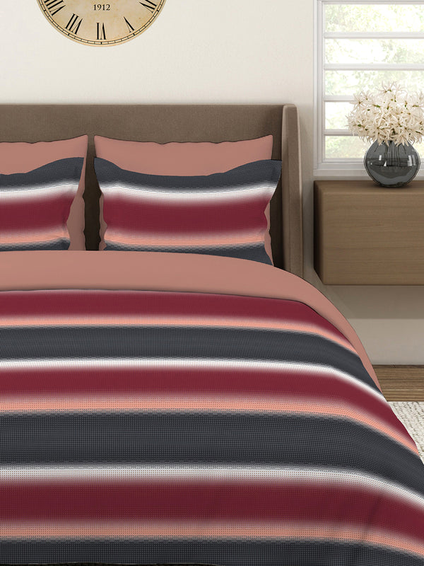Durathread 225 CVC Multicolor Stripes 1 King Size Bedsheet with 2 Pillow Covers