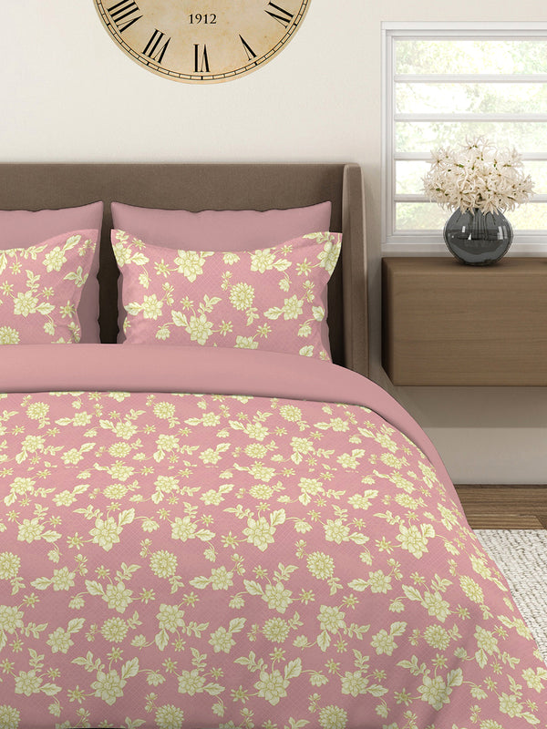 Home Easy 100% Cotton 144 TC Pink Floral King Size Bedsheet with 2 Pillow Covers