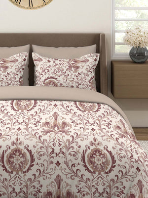 100% Cotton Double Size Bedsheet Set with Gift Box - 144 TC Brown Ethnic, Glory Collection