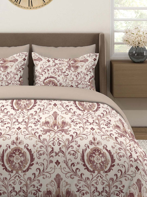 100% Cotton Double Size Bedsheet Set with Gift Box - 144 TC Brown Ethnic, Glory Collection