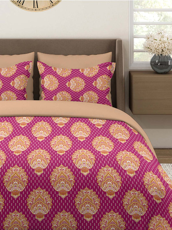 100% Cotton Double Size Bedsheet Set with Gift Box - 144 TC Magenta Ethnic, Glory Collection