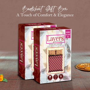 Glory 100% Cotton 144 TC Magenta Ethnic Double Size Bedsheet with 2 Pillow Covers