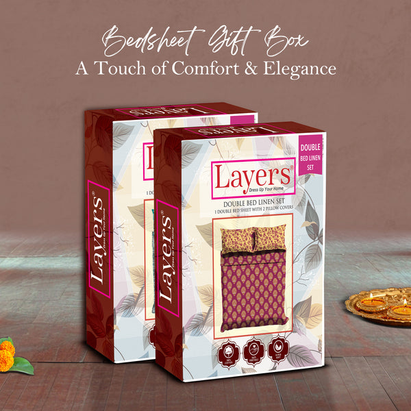 Glory 100% Cotton 144 TC Magenta Ethnic Double Size Bedsheet with 2 Pillow Covers