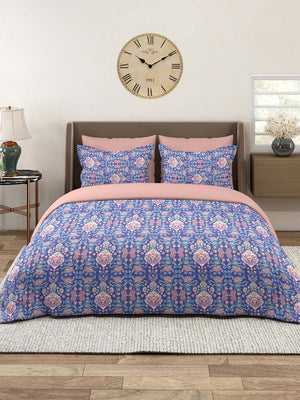 100% Cotton Double Size Bedsheet Set with Gift Box - 144 TC Blue Ethnic, Glory Collection