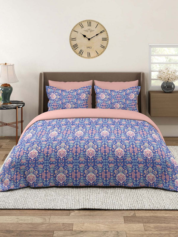 100% Cotton Double Size Bedsheet Set with Gift Box - 144 TC Blue Ethnic, Glory Collection