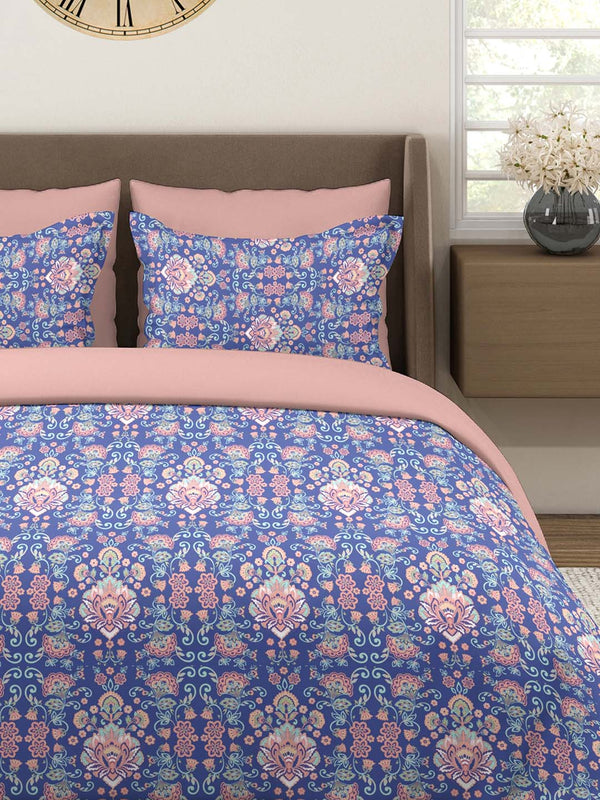 100% Cotton Double Size Bedsheet Set with Gift Box - 144 TC Blue Ethnic, Glory Collection