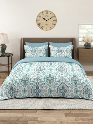 Glory 100% Cotton 144 TC Blue Ethnic 1 Double Size Bedsheet with 2 Pillow Covers