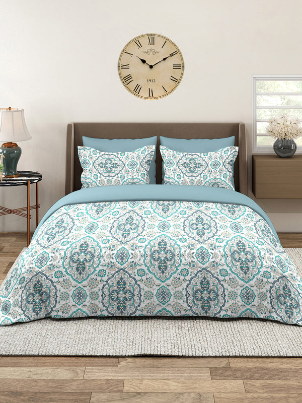 Glory 100% Cotton 144 TC Blue Ethnic 1 Double Size Bedsheet with 2 Pillow Covers