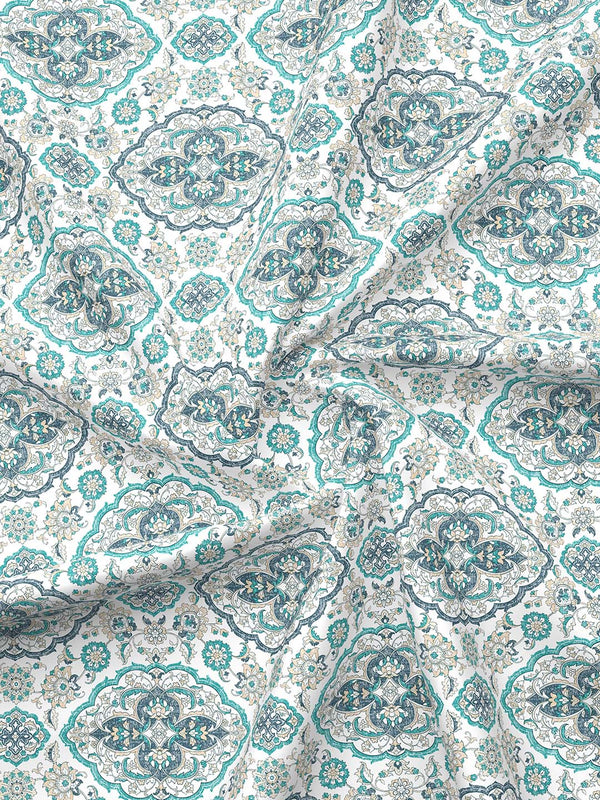 100% Cotton Double Size Bedsheet Set with Gift Box -  144 TC Blue and White Ethnic, Glory Collection