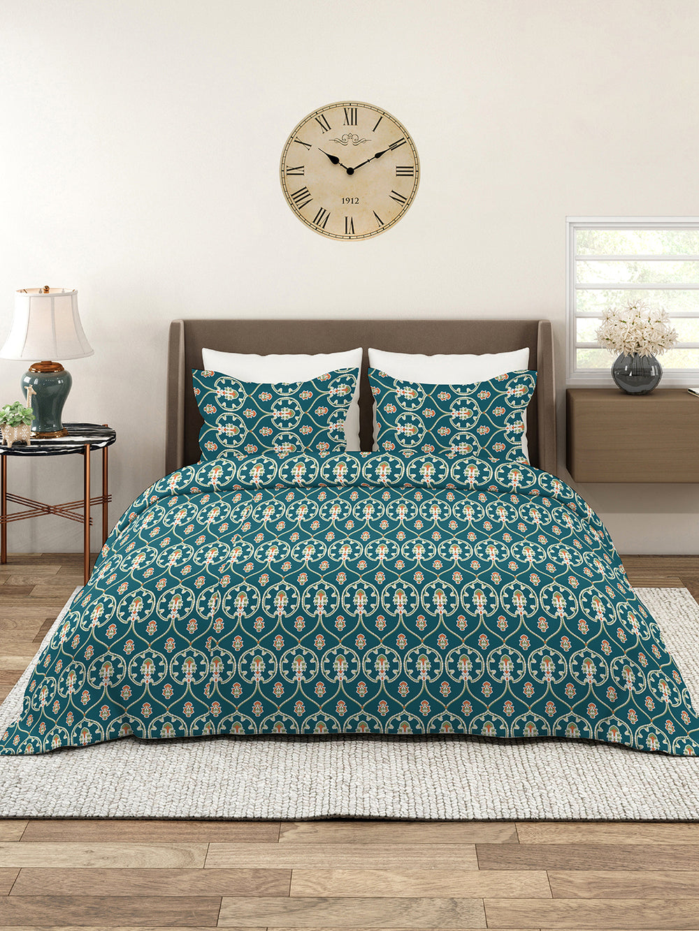 Aria Microfibre 125 GSM Navy Ethnic 1 Double Size Bedsheet with 2 Pillow Covers