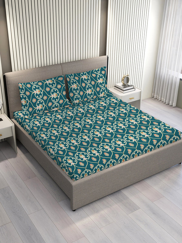 Aria Microfibre 125 GSM Navy Ethnic 1 Double Size Bedsheet with 2 Pillow Covers