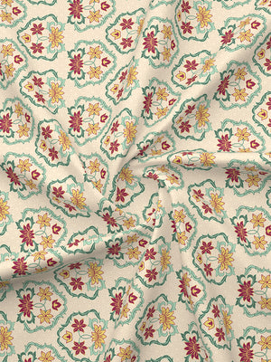 BasicX 100% Cotton 120 TC Beige Floral Double Size Bedsheet with 2 Pillow Covers