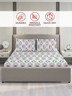 BasicX 100% Cotton 120 TC Purple Floral 1 Double Size Bedsheet with 2 Pillow Covers