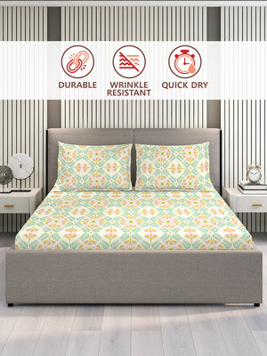 Basicx 100% Cotton 120 TC Multicolor Floral Double Size Bedsheet with 2 Pillow Covers