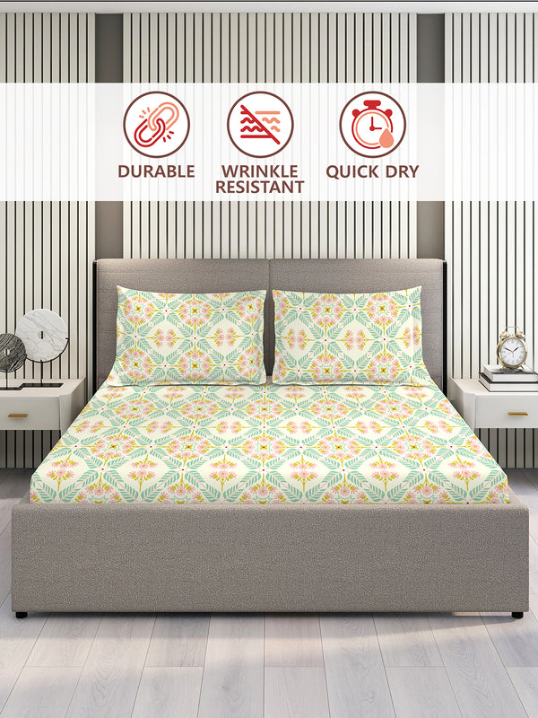 Basicx 100% Cotton 120 TC Multicolor Floral Double Size Bedsheet with 2 Pillow Covers